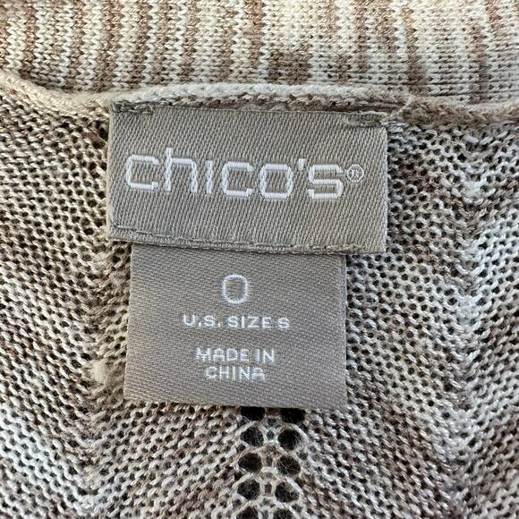 Chico's Open Front Long Line Cardigan Open Knit Sweater Chevron Brown 0 Med - Picture 5 of 10